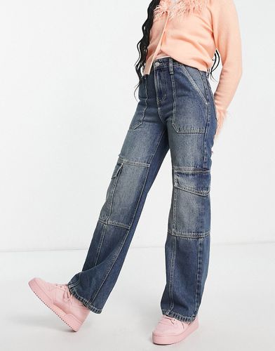 Jeans cargo con fondo ampio lavaggio scuro vintage - Miss Selfridge - Modalova
