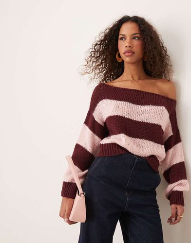 Maglione rosa e bordeaux a righe con spalle scoperte - Miss Selfridge - Modalova