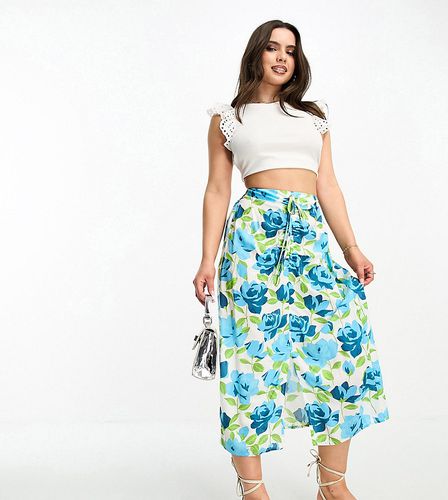 Petite - Gonna midi arricciata davanti con grandi rose - Miss Selfridge - Modalova