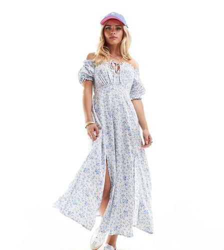 Vestito lungo a fiori con maniche a sbuffo e scollo Bardot - Miss Selfridge Petite - Modalova