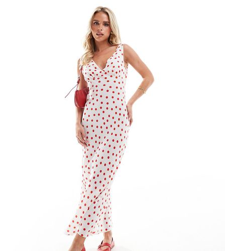 Vestito sottoveste lungo a pois rossi con scollo a V e spalline ampie - Miss Selfridge Petite - Modalova