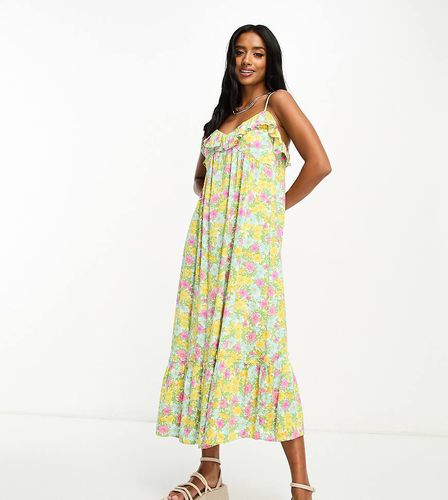 Petite - Vestito sottoveste midi con volant a fiori vivaci - Miss Selfridge - Modalova