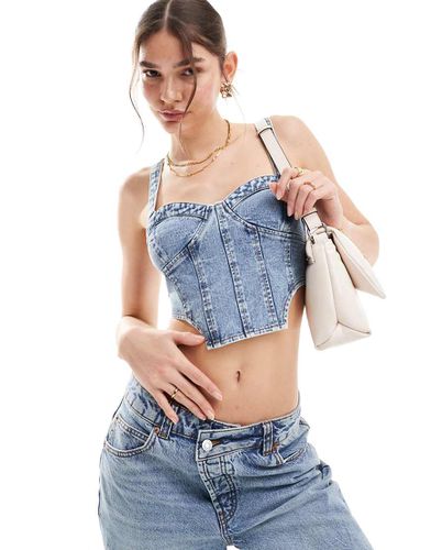 Top a canottiera di jeans lavaggio acido con nervature - Miss Selfridge - Modalova