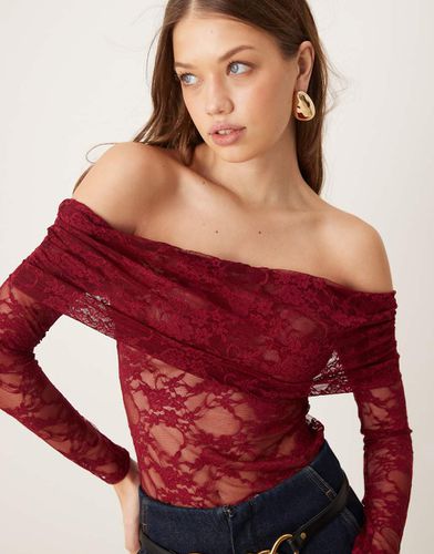 Top color vinaccia in pizzo con risvolto ampio - Miss Selfridge - Modalova