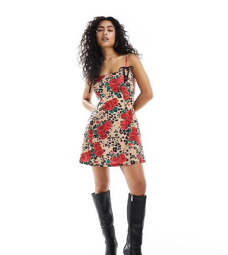 Vestito con stampa animalier con rose e spalline sottili con nastrini - Miss Selfridge - Modalova