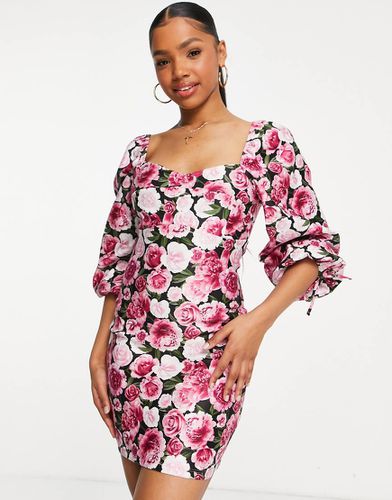 Vestito corto fasciante in bengalina con stampa con rose - Miss Selfridge - Modalova