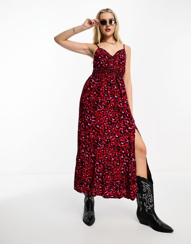 Vestito lungo con corpino arricciato e spalline sottili rosso animalier - Miss Selfridge - Modalova