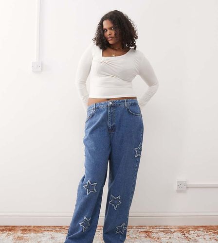 Jean ample à écussons étoile - moyen délavé - Noisy May Curve - Modalova