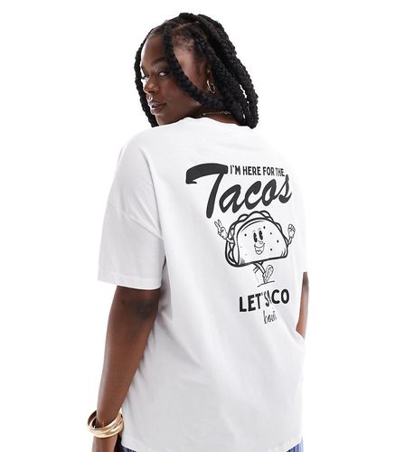 T-shirt oversize bianca con stampa di taco sul retro - Noisy May Curve - Modalova