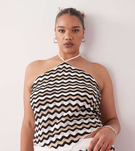 Top d'ensemble en crochet à encolure américaine avec motif ondulé - Noir et beige - Noisy May Curve - Modalova