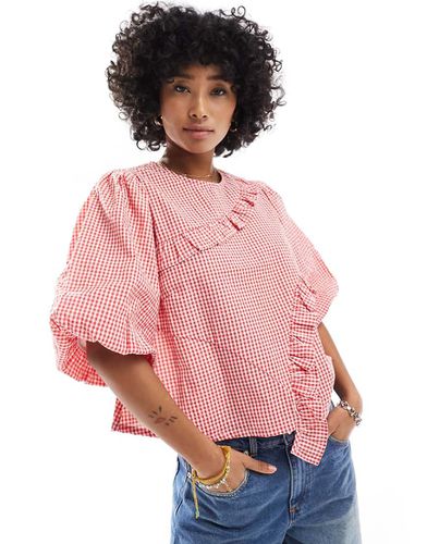 Top in cotone a quadretti rossi con volant - Native Youth - Modalova