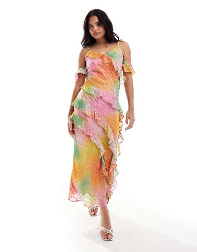 Faro - Vestito lungo sfumato tie-dye con volant - Never Fully Dressed - Modalova