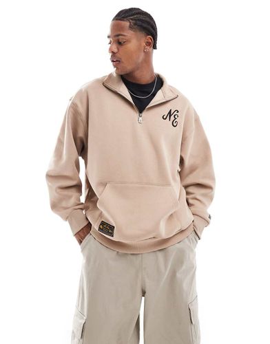 Felpa beige con zip corta e logo - New Era - Modalova