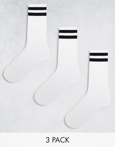 Confezione da 3 paia di calzini sportivi a righe bianchi - New Look - Modalova