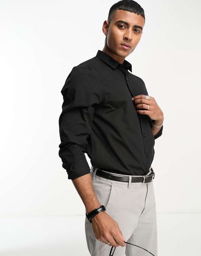 Camicia a maniche lunghe nera in popeline - New Look - Modalova