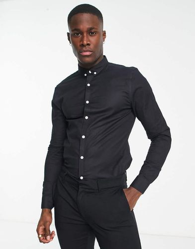 Camicia Oxford a maniche lunghe nera attillata - New Look - Modalova