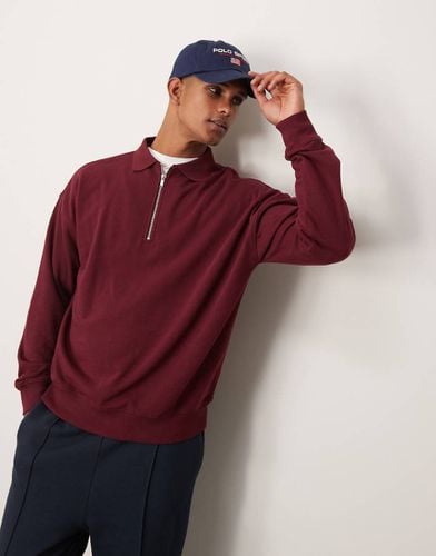 Felpa stile polo bordeaux con zip corta - New Look - Modalova