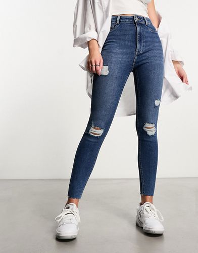 Jeans dritti scuro strappati - New Look - Modalova