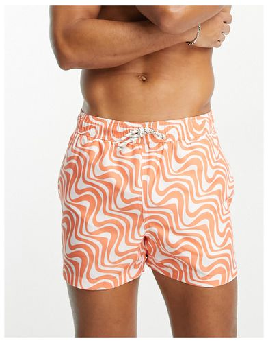 Pantaloncini da bagno arancioni con stampa a onde - New Look - Modalova
