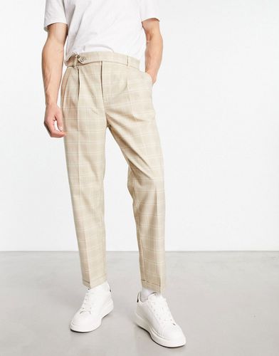 Pantaloni eleganti affusolati con pieghe sul davanti color pietra a quadri - New Look - Modalova