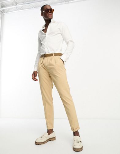 Pantaloni eleganti color pietra con doppie pieghe sul davanti - New Look - Modalova