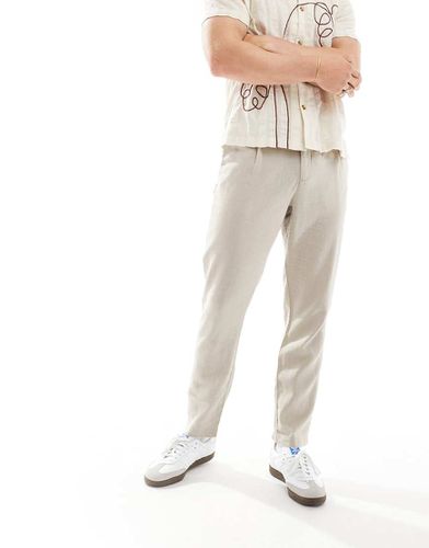 Pantaloni in misto lino color pietra - New Look - Modalova