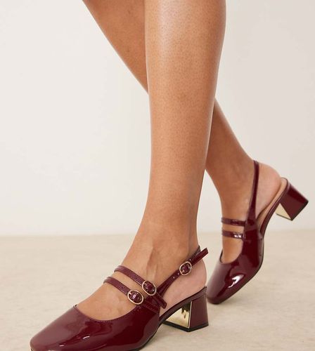 Scarpe Mary Jane a pianta larga bordeaux coccodrillo con cinturino posteriore e doppia fibbia - New Look Wide Fit - Modalova