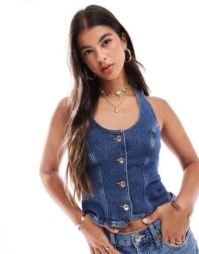 Top allacciato al collo in denim - New Look - Modalova