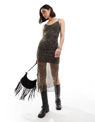 Vestito midi in rete con stampa leopardata e spalline sottili - New Look - Modalova