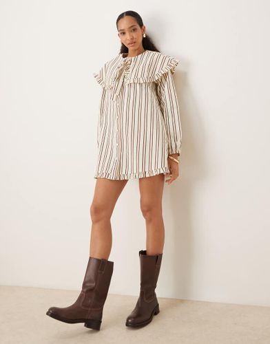 Robe babydoll courte et rayée avec col oversize - Olive/marron - Neon Rose - Modalova