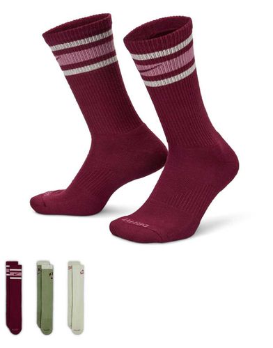 Everyday Plus - Retro Log - Confezione da 3 paia di calzini bordeaux, kaki e beige con logo - Nike Training - Modalova