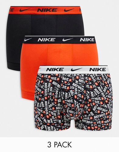 Everyday - Confezione da 3 boxer aderenti neri e arancioni in cotone elasticizzato - Nike - Modalova