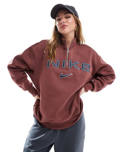 Swoosh - Top a maniche lunghe bordeaux con zip corta e logo - Nike - Modalova