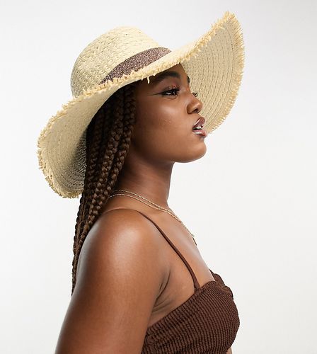 Cappello fedora con bordi sfrangiati e fascia metallizzata oro e crema - South Beach - Modalova