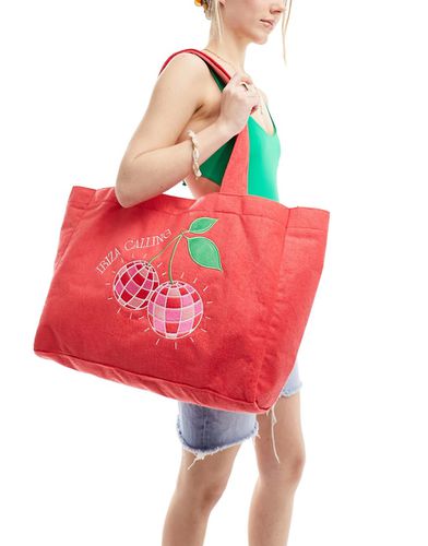 Borsa shopping in spugna rossa con ciliegie stile disco - South Beach - Modalova