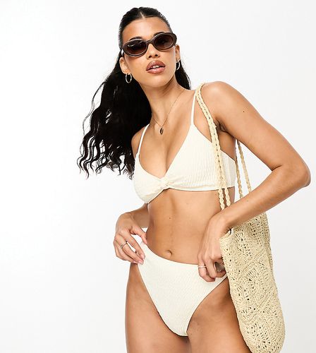 Top bikini con nodo frontale color crema in tessuto arricciato - South Beach - Modalova