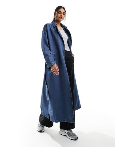 Trench in denim oversize taglio lungo lavaggio medio - Something New - Modalova