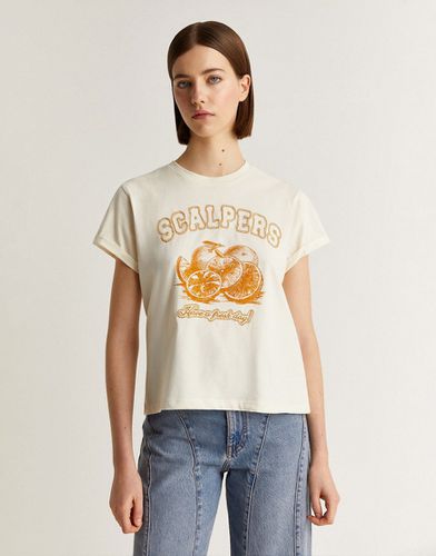 T-Shirt in lurex colore naturale con stampa con frutta - Scalpers - Modalova