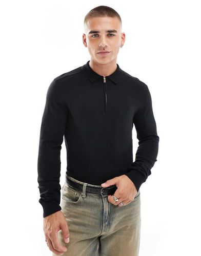 Polo a maniche lunghe nera con zip corta - Selected Homme - Modalova