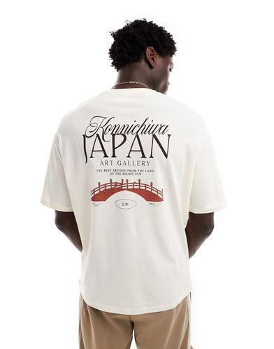 T-shirt oversize color crema con stampa di galleria d'arte Giappone sulla schiena - Selected Homme - Modalova