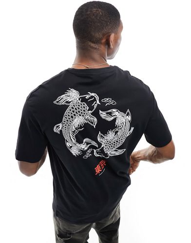 T-shirt oversize nera con stampa di carpe koi sul retro - Selected Homme - Modalova