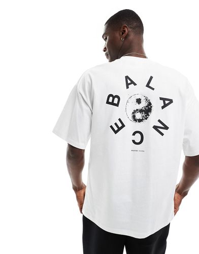 T-shirt pesante oversize bianca con stampa "Balance" sul retro - Selected Homme - Modalova