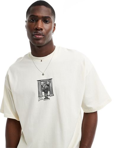 T-shirt pesante oversize color crema con stampa di vaso sul petto - Selected Homme - Modalova