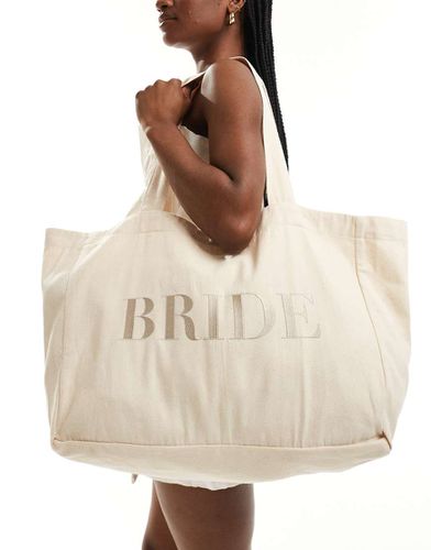 Borsa shopping grande color champagne con ricamo "Bride" - Six Stories - Modalova