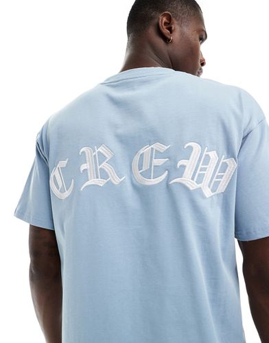 T-shirt oversize azzurra con ricamo "Crew" - Sixth June - Modalova