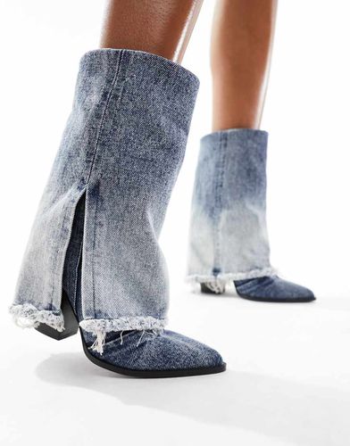 Livvy - Stivaletti in denim sfrangiato con tacco e risvolto - Steve Madden - Modalova