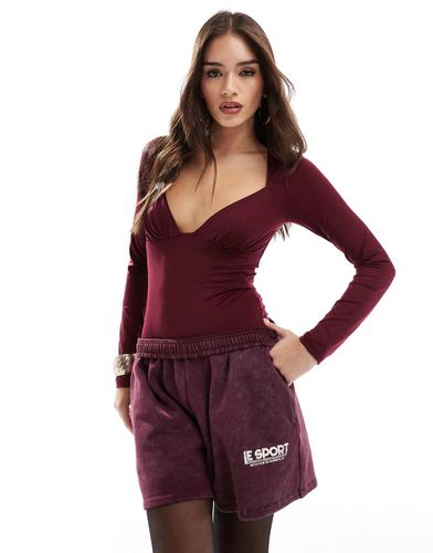 Body a maniche lunghe bordeaux con scollo a V profondo - Stradivarius - Modalova