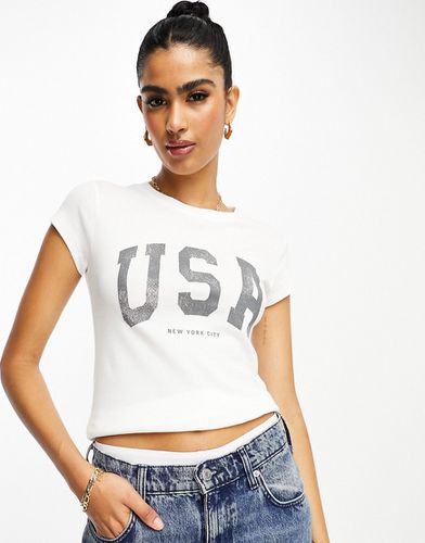T-shirt mini bianca con stampa grafica "USA" - Stradivarius - Modalova