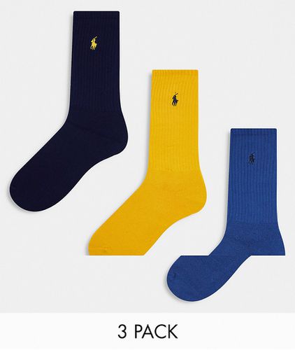 Confezione da 3 paia di calzini in cotone giallo, blu navy e blu - Polo Ralph Lauren - Modalova
