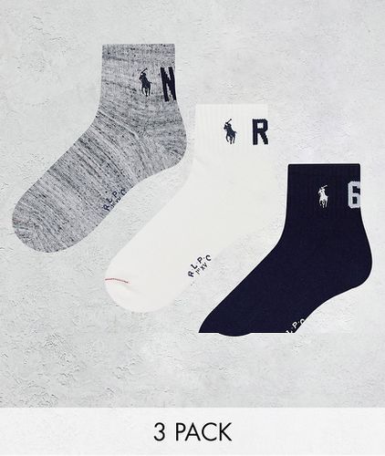 Confezione da 3 paia di calzini sportivi grigi, bianchi e blu navy con logo del pony - Polo Ralph Lauren - Modalova